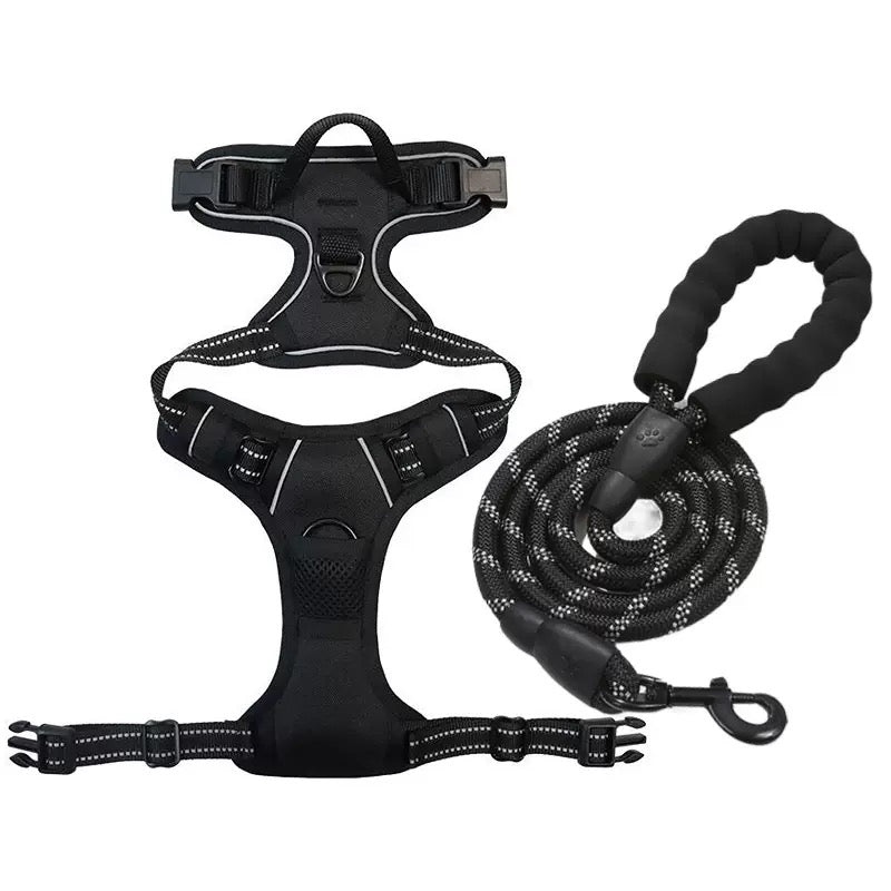Bllstar No Pull Dog Harness for Large Dogs, Adjustable Soft Padded Oxford Pet Vest with 2 Leash Clips and Easy Control Handle, No Choke Dog Vest, Black