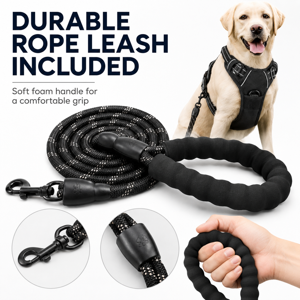 Bllstar No Pull Dog Harness for Large Dogs, Adjustable Soft Padded Oxford Pet Vest with 2 Leash Clips and Easy Control Handle, No Choke Dog Vest, Black