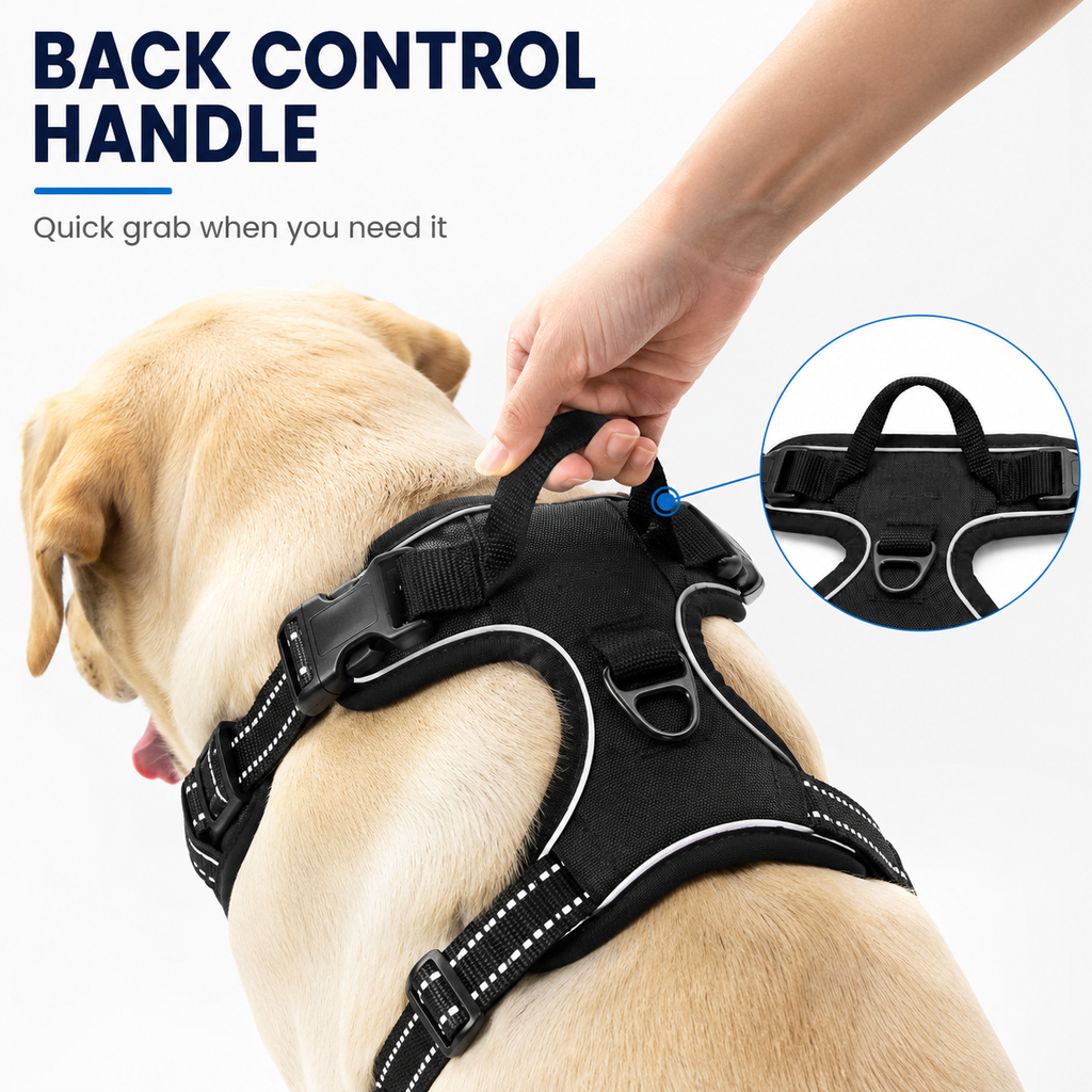Bllstar No Pull Dog Harness for Large Dogs, Adjustable Soft Padded Oxford Pet Vest with 2 Leash Clips and Easy Control Handle, No Choke Dog Vest, Black
