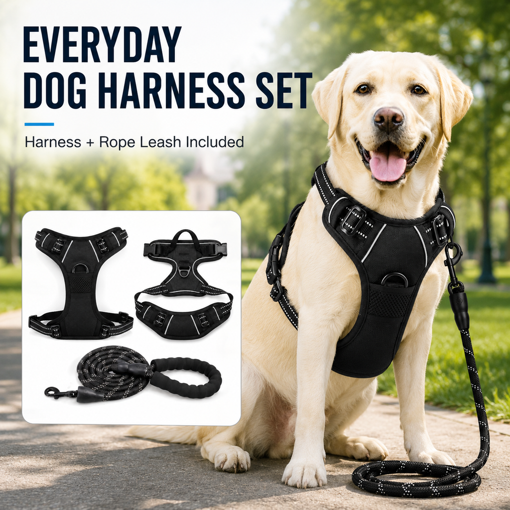 Bllstar No Pull Dog Harness for Large Dogs, Adjustable Soft Padded Oxford Pet Vest with 2 Leash Clips and Easy Control Handle, No Choke Dog Vest, Black