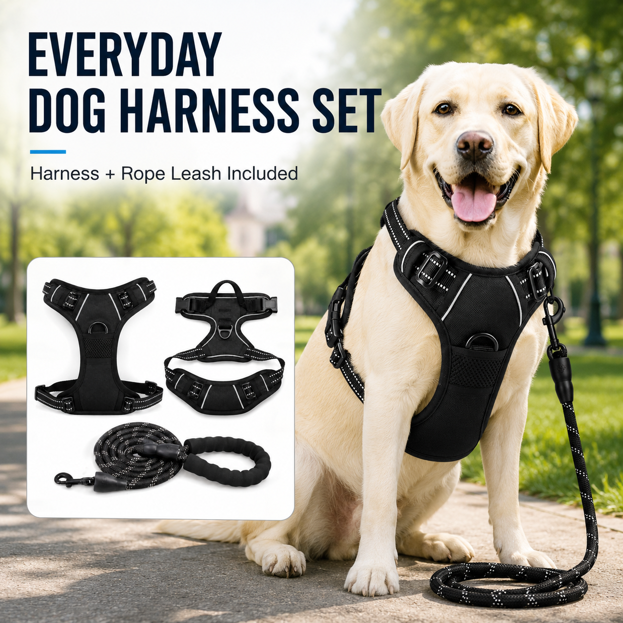 Bllstar No Pull Dog Harness for Large Dogs, Adjustable Soft Padded Oxford Pet Vest with 2 Leash Clips and Easy Control Handle, No Choke Dog Vest, Black