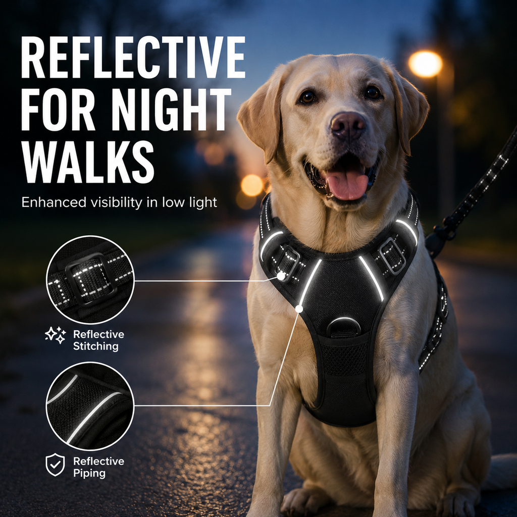 Bllstar No Pull Dog Harness for Large Dogs, Adjustable Soft Padded Oxford Pet Vest with 2 Leash Clips and Easy Control Handle, No Choke Dog Vest, Black