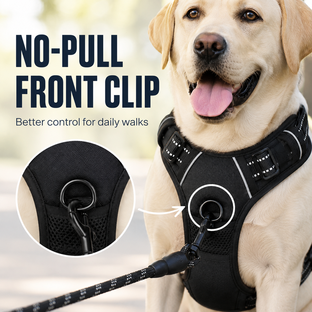 Bllstar No Pull Dog Harness for Large Dogs, Adjustable Soft Padded Oxford Pet Vest with 2 Leash Clips and Easy Control Handle, No Choke Dog Vest, Black