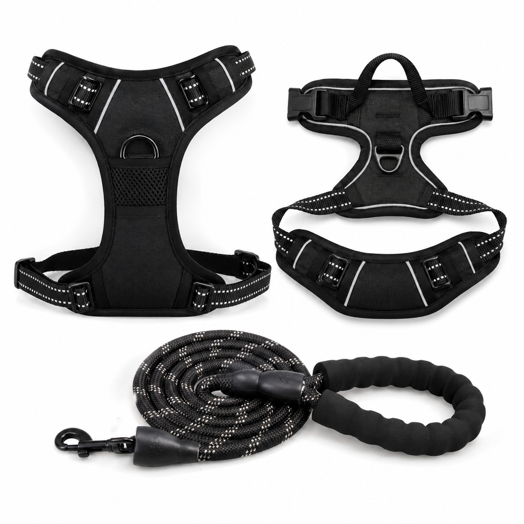 Bllstar No Pull Dog Harness for Large Dogs, Adjustable Soft Padded Oxford Pet Vest with 2 Leash Clips and Easy Control Handle, No Choke Dog Vest, Black