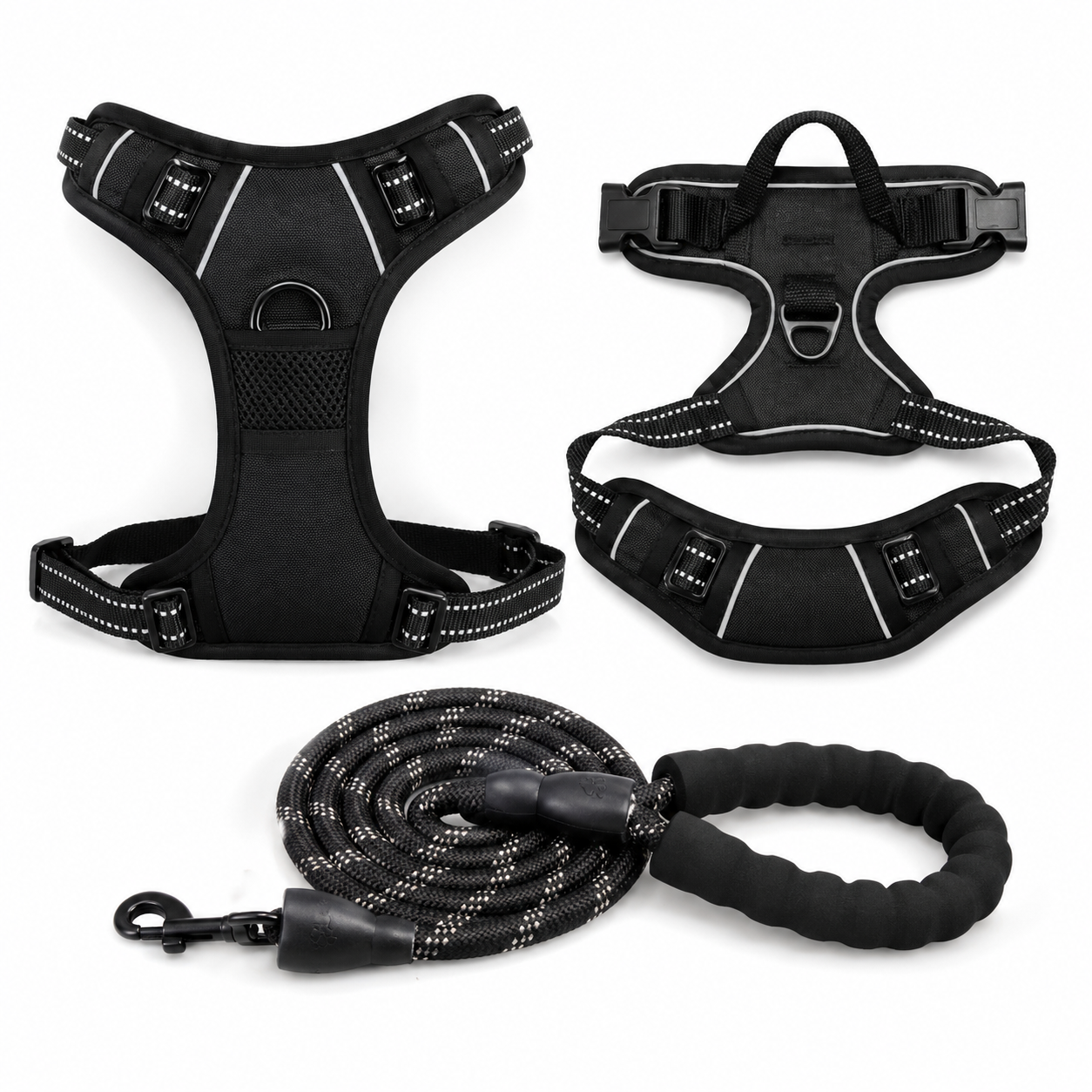 Bllstar No Pull Dog Harness for Large Dogs, Adjustable Soft Padded Oxford Pet Vest with 2 Leash Clips and Easy Control Handle, No Choke Dog Vest, Black