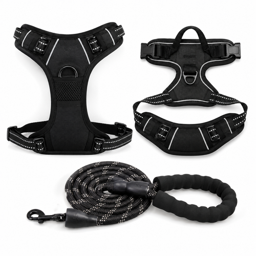 Bllstar No Pull Dog Harness for Large Dogs, Adjustable Soft Padded Oxford Pet Vest with 2 Leash Clips and Easy Control Handle, No Choke Dog Vest, Black
